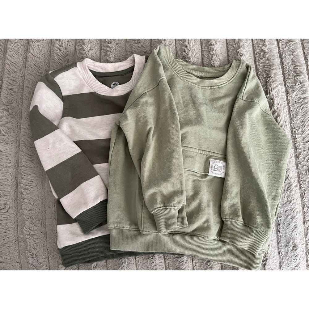 Cat & Jack Wonder Nation Toddler Sweatshirt Bundle Green Striped 2T 3T Pullover